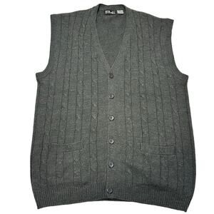 Soft Cozy BIG & TALL Mens 2XLT Gray Grandpa sleeveless cable knit cardigan